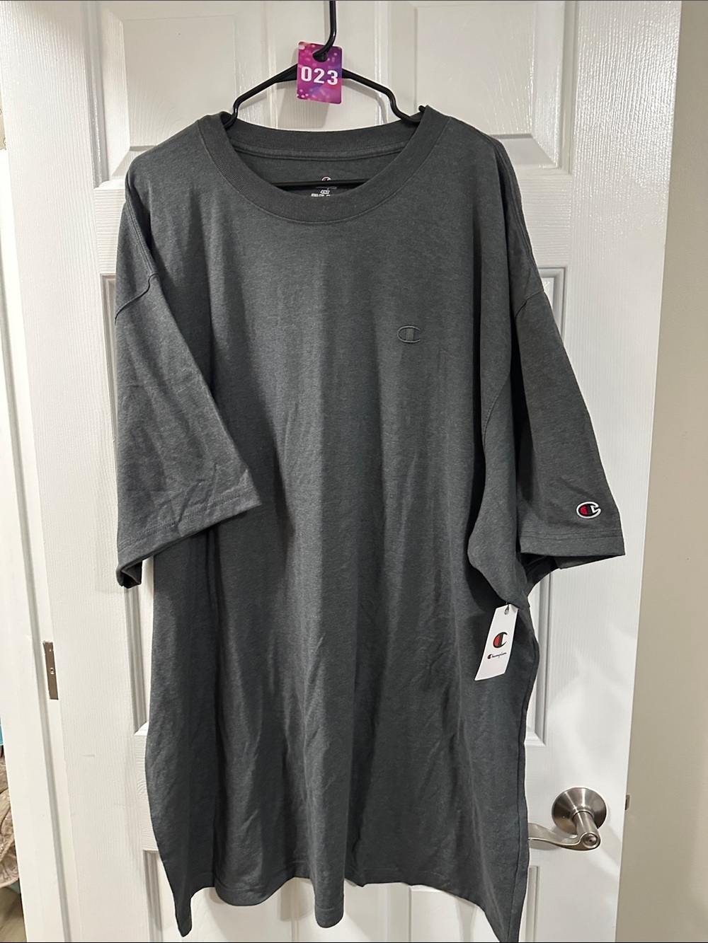 Champion Men's Charcoal Gray Short Sleeve Crew Tee with Sleeve Logo